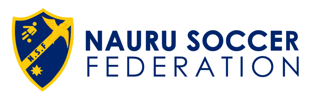 The federation's first logo: a blue and gold shield with a frigatebird, a player and the letters N.S.F.