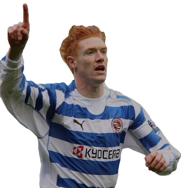 Dave Kitson celebrating in a blue and white hooped shirt