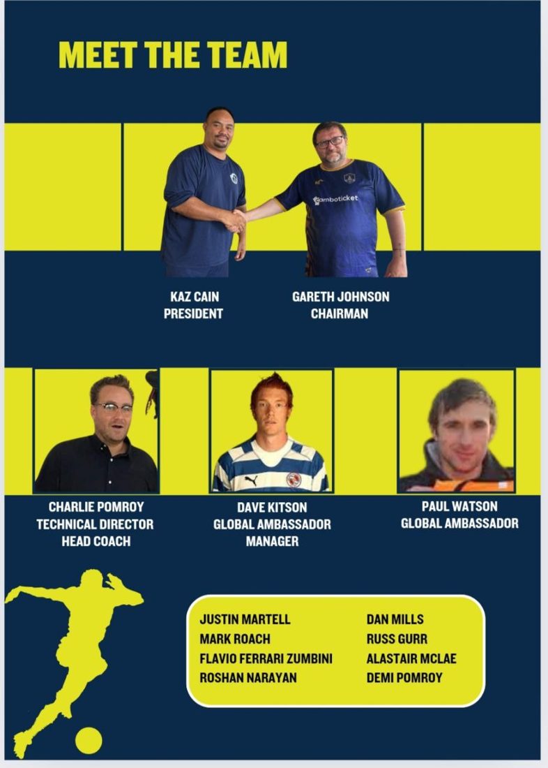 Meet the team graphic: Kaz Cain, President, and Gareth Johnson, Chairman, shaking hands; Charlie Pomroy, Dave Kitson and Paul Watson below